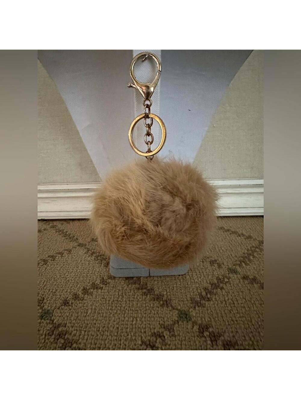 Camel Fur ball keyring bag charm with gold hardware
